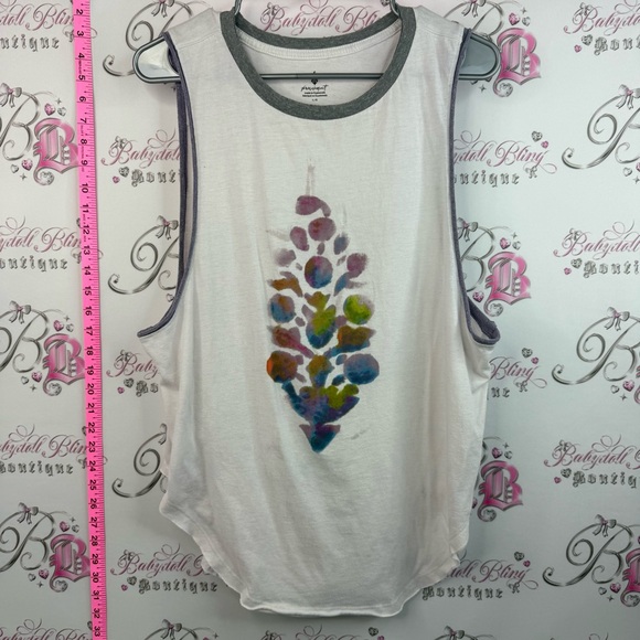 free people movement Tops - FP Movement Free People White Tank 
 Multicolor Watercolor Floral Motif shirt